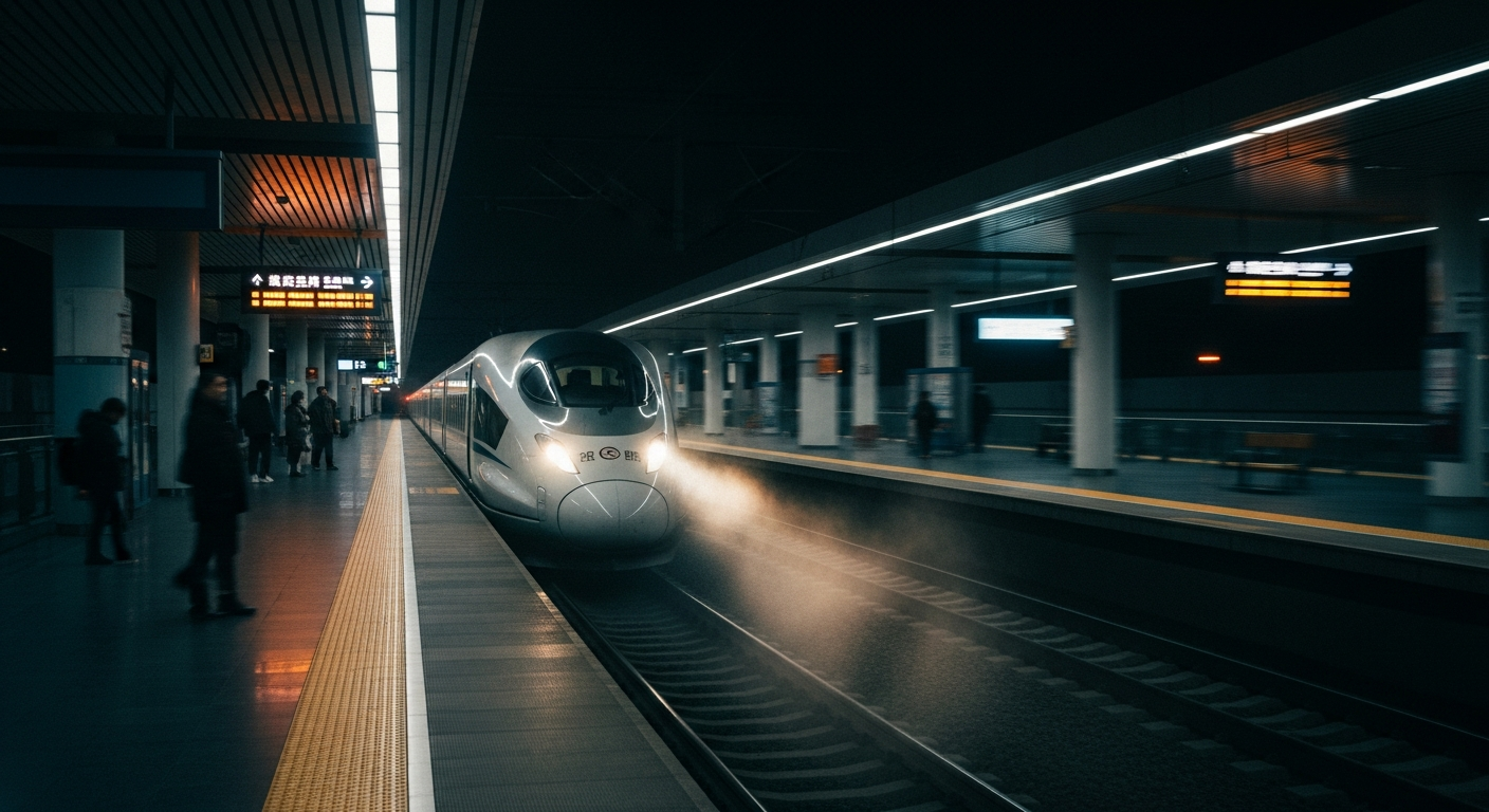 High-speed bullet train arriving at platform