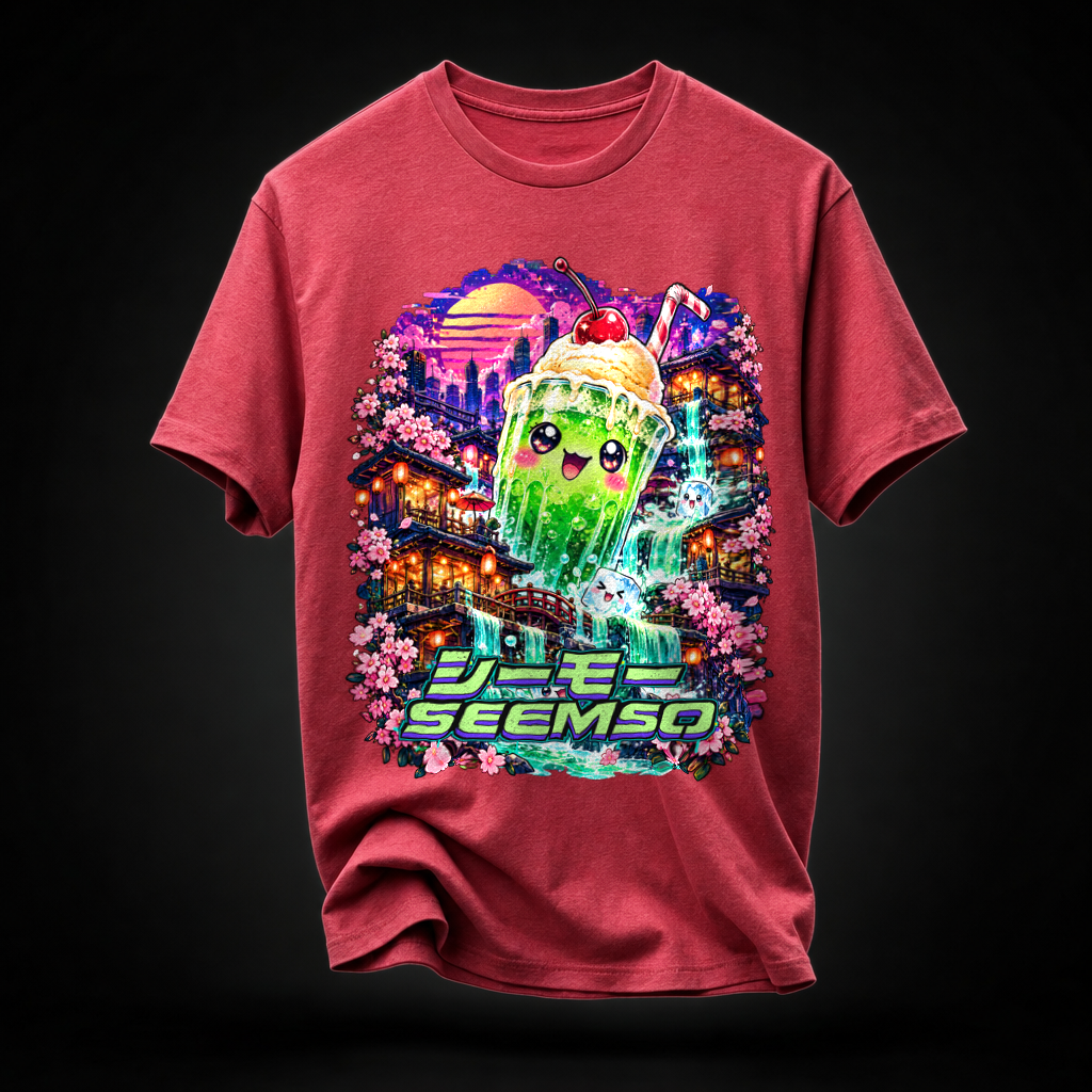 Melon Soda District tee in Heather Raspberry — calibrated product mockup