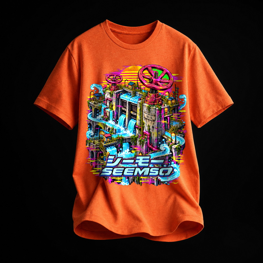 Spillway 03 tee in Heather Orange — calibrated product mockup